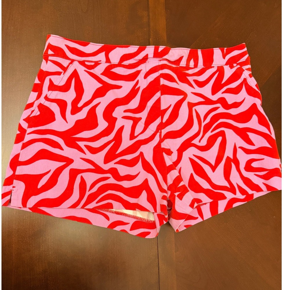 Spanx Sunshine Shorts Womens XL Pink Red Zebra Animal Print Stretch 4 in
